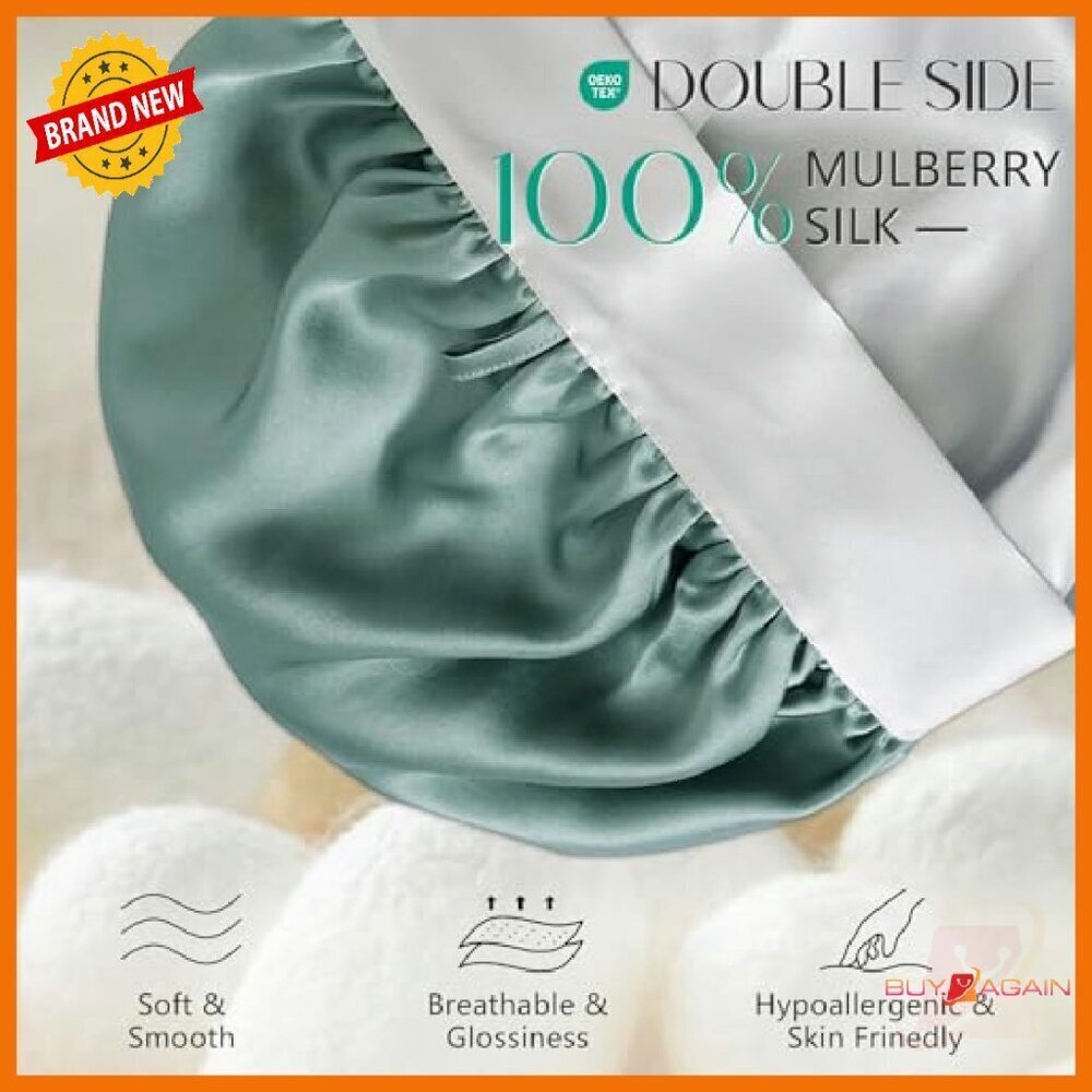 100% Mulberry Silk Sleep Bonnet Double-Layered Hair Wrap for Women - Picture 3 of 8